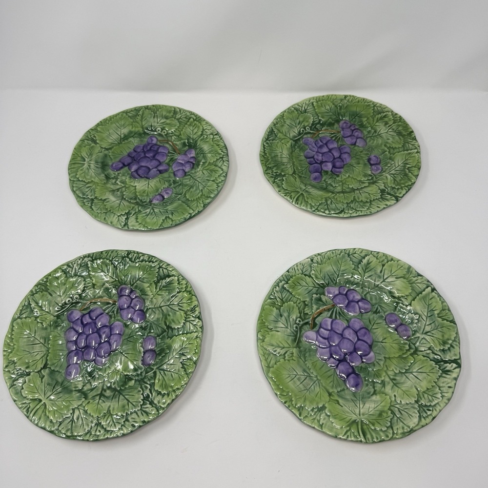 4 Department 56 Vineyard Grapes Snack Salad Plates Textured Surface Excellent